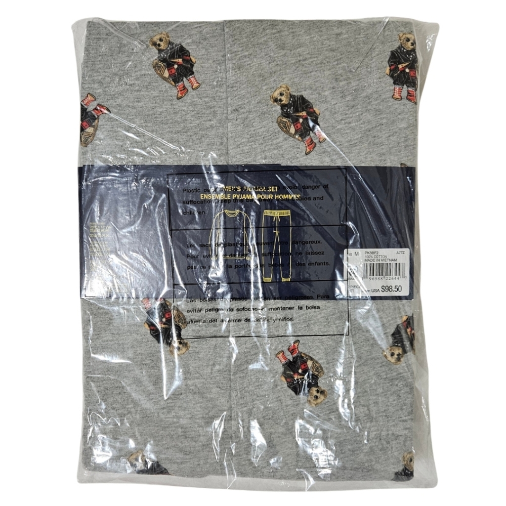 Polo Ralph Lauren Bear Pajama Set Men Medium Gray 100% Cotton - Picture 3 of 3